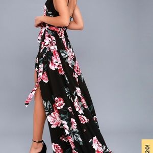 Lulus floral flirtation black wrap maxi dress
